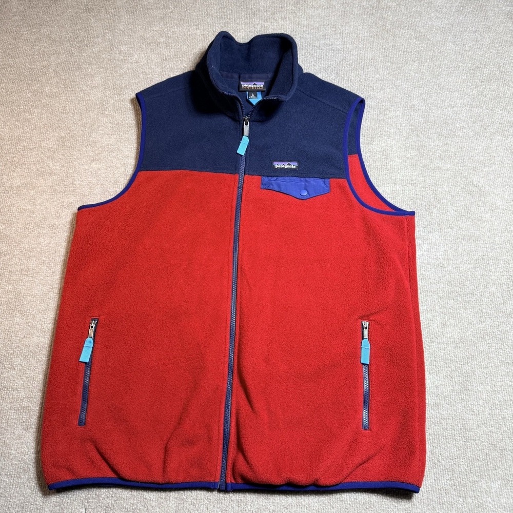 Patagonia Mens Large Lightweight Synchilla Snap-T Fleece Vest Red Navy